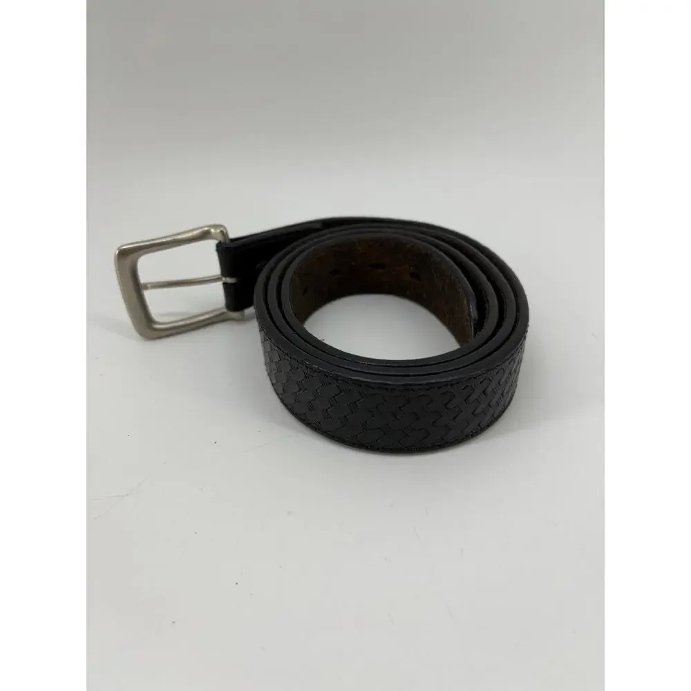 Men's Leather Belt Size 46 Black Basket Weave Casual Security Uniform